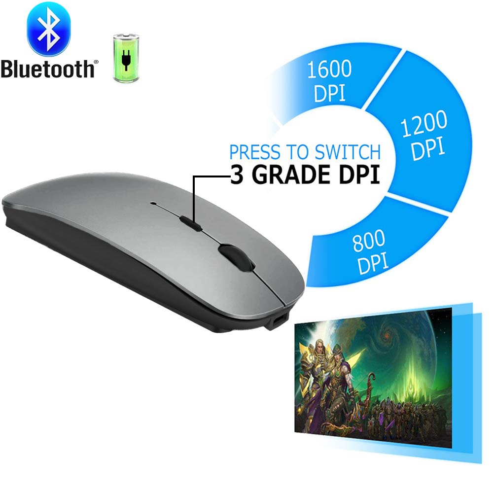 Klo Bluetooth Mouse For Macbook/Macbook Air/Pro/Ipad, Wireless Mouse For Laptop/Notebook/Pc/Ipad/Chromebook (Grey)